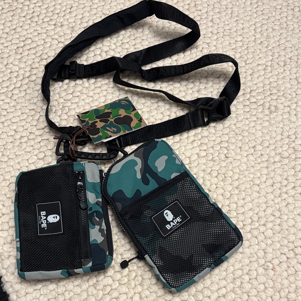 A Bathing Ape Bape Woodland Camo Olive Drab Green Black Multi Belt Bag